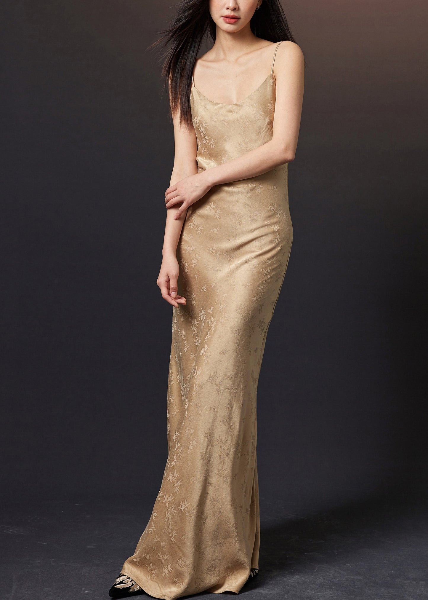 Jacquard Dark Gray Backless High Waist Cotton Spaghetti Strap Dress Sleeveless