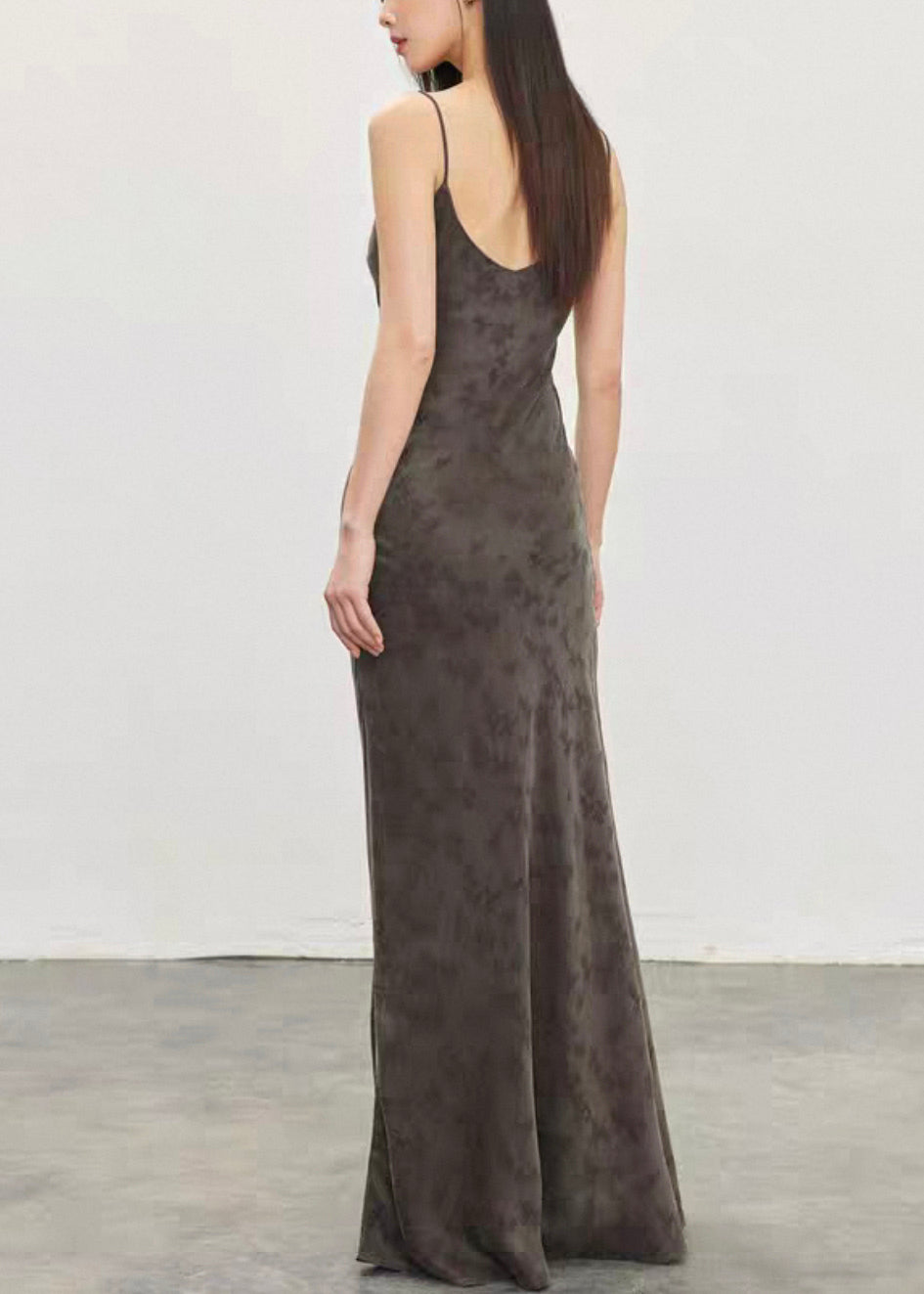 Jacquard Dark Gray Backless High Waist Cotton Spaghetti Strap Dress Sleeveless