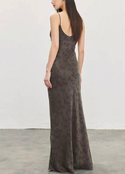 Jacquard Dark Gray Backless High Waist Cotton Spaghetti Strap Dress Sleeveless