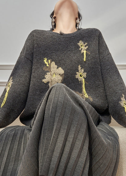 Jacquard Grey Hole Cozy Knit Sweater Tops Winter