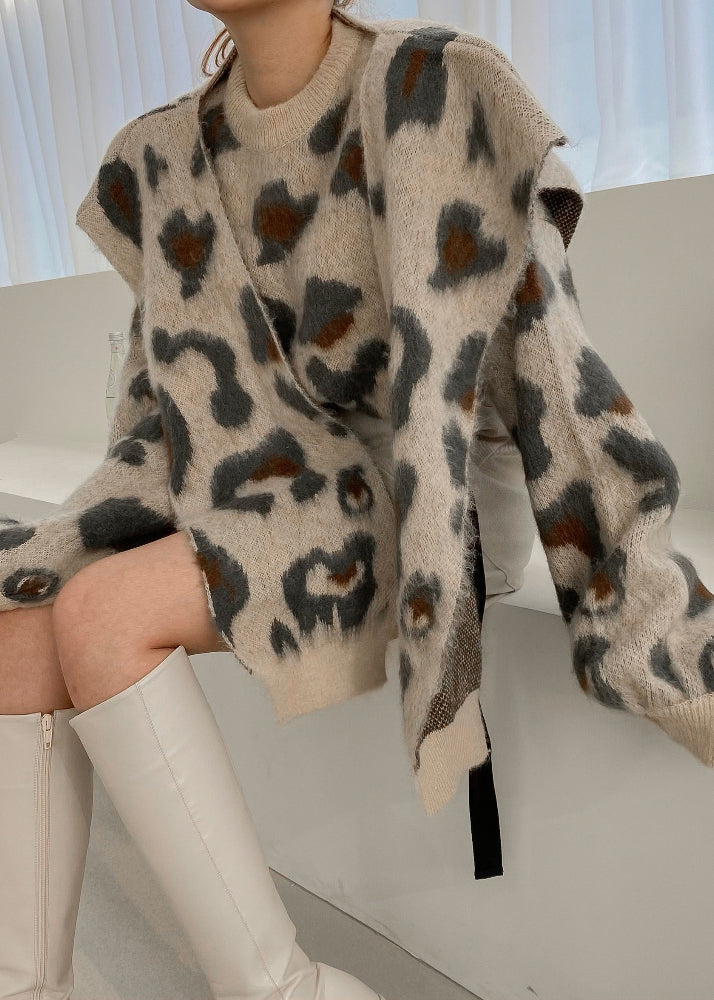 Jacquard-Khaki-Rundhals-Schal und -Pullover-Strickset, zweiteilig, Winter