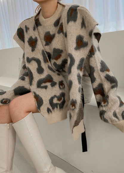 Jacquard-Khaki-Rundhals-Schal und -Pullover-Strickset, zweiteilig, Winter