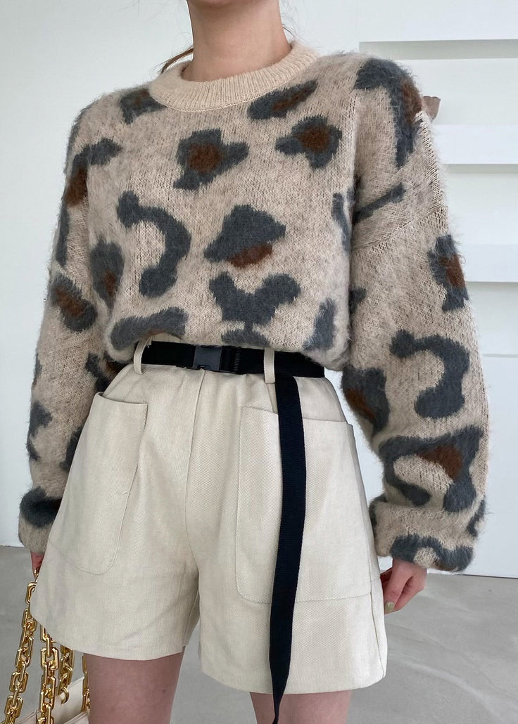 Jacquard-Khaki-Rundhals-Schal und -Pullover-Strickset, zweiteilig, Winter