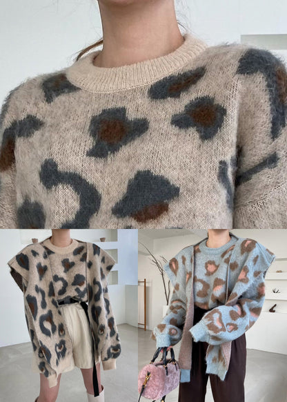 Jacquard-Khaki-Rundhals-Schal und -Pullover-Strickset, zweiteilig, Winter