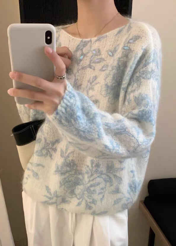 Suéteres de punto de lana con circonitas bordadas en jacquard rosa para primavera