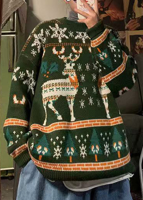 Jacquard Red O Neck Cozy Christmas Knit Sweater Men Winter