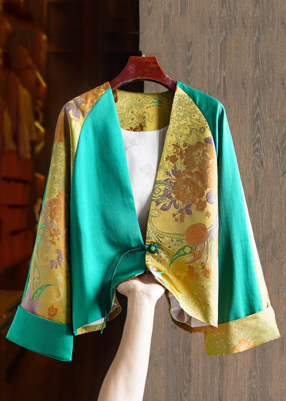 Camisas de algodón con cuello en V y botones de patchwork de jacquard para primavera