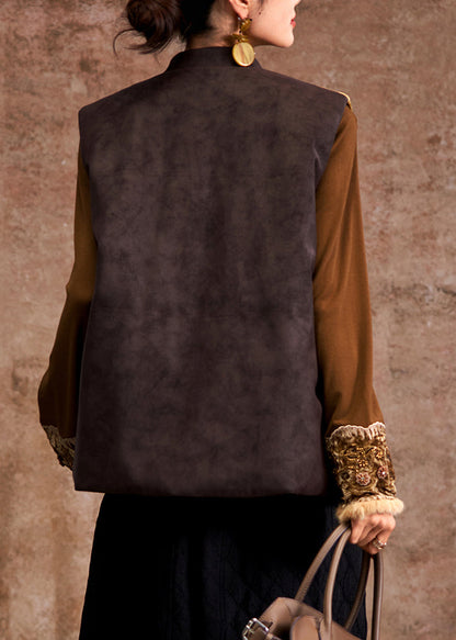 Ärmellose, gelbe Jacquard-Weste mit Stehkragen und Knöpfen