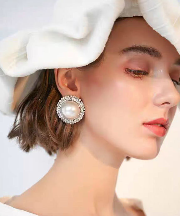 Japan South Korea Style Pearl Zircon Stud Earrings