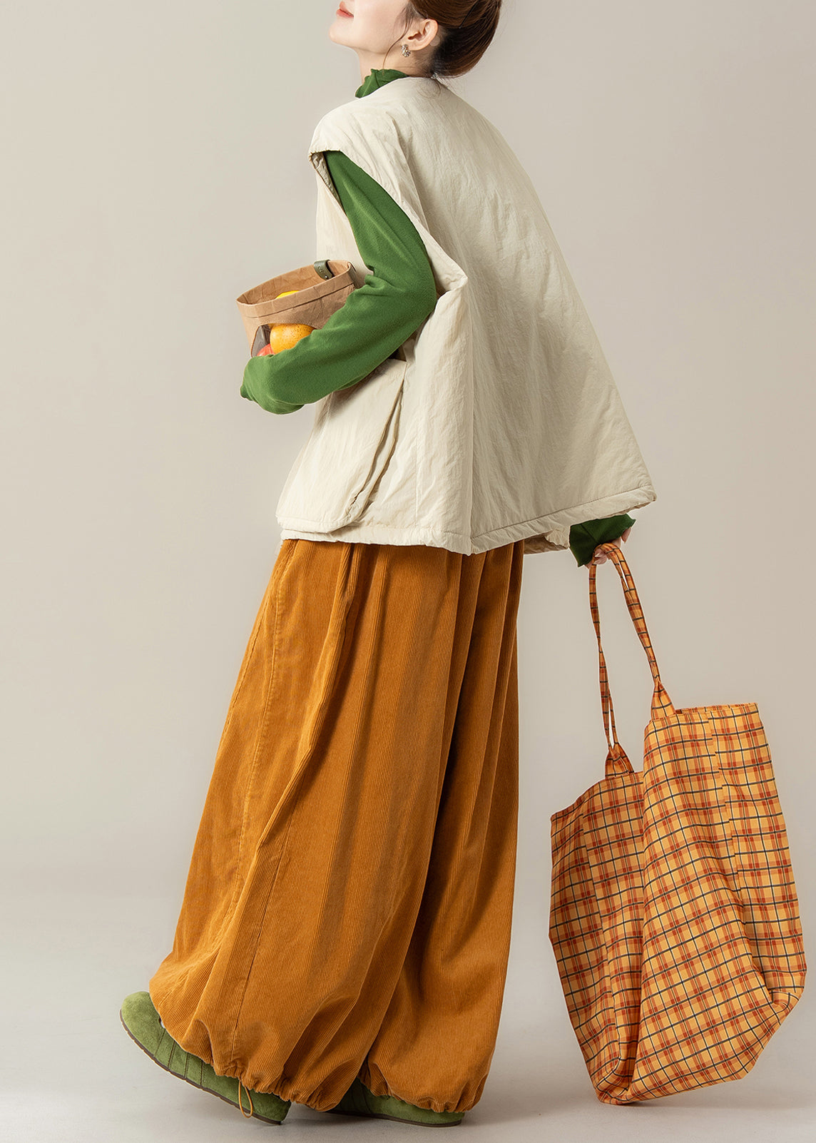 Japanische Aprikosen-Baumwollweste mit Kordelzug, 3-teiliges Winter-Outfit