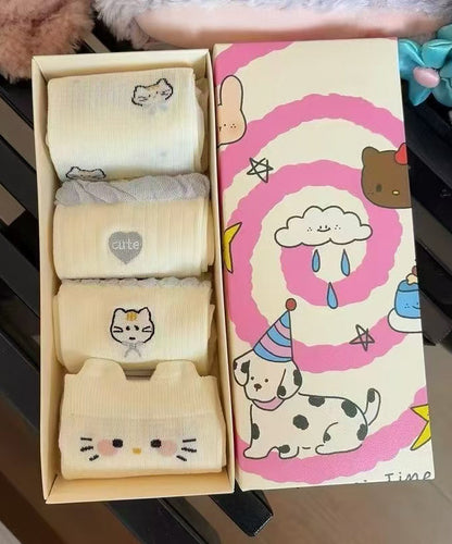 Japanese Cartoon Cute Cat Jacquard Mid Socks Cotton Summer