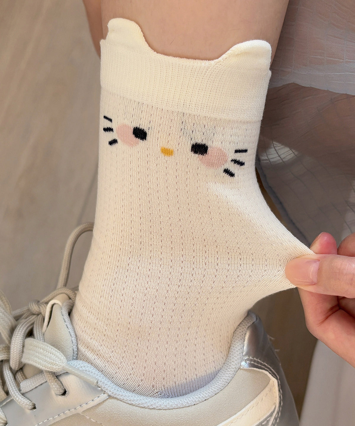 Japanese Cartoon Cute Cat Jacquard Mid Socks Cotton Summer