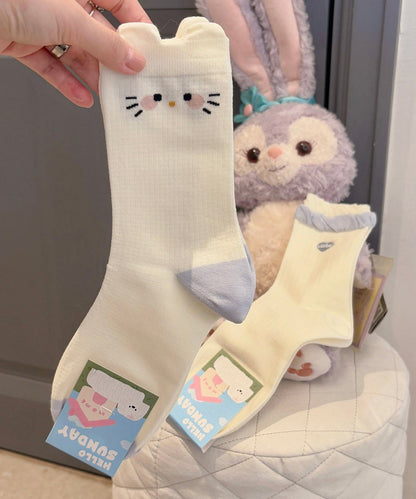 Japanese Cartoon Cute Cat Jacquard Mid Socks Cotton Summer