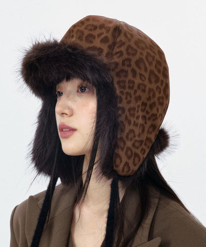 Japanese Korean Leopard Print Warm Fleece Ear Protection Hat Winter