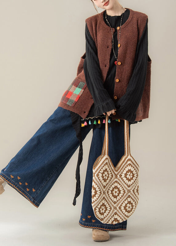 Dreiteiliges Set aus gestrickter Weste, T-Shirt und Hose im japanischen Stil für den Herbst