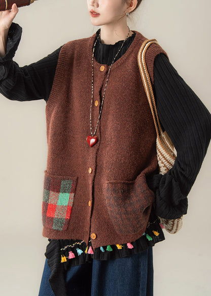 Dreiteiliges Set aus gestrickter Weste, T-Shirt und Hose im japanischen Stil für den Herbst