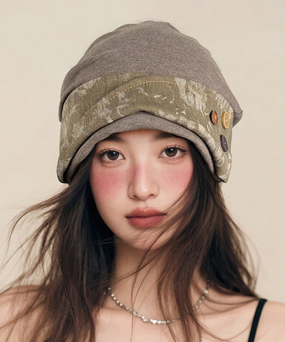 Sombrero boonie de estilo japonés con botones y empalme versátil de color café