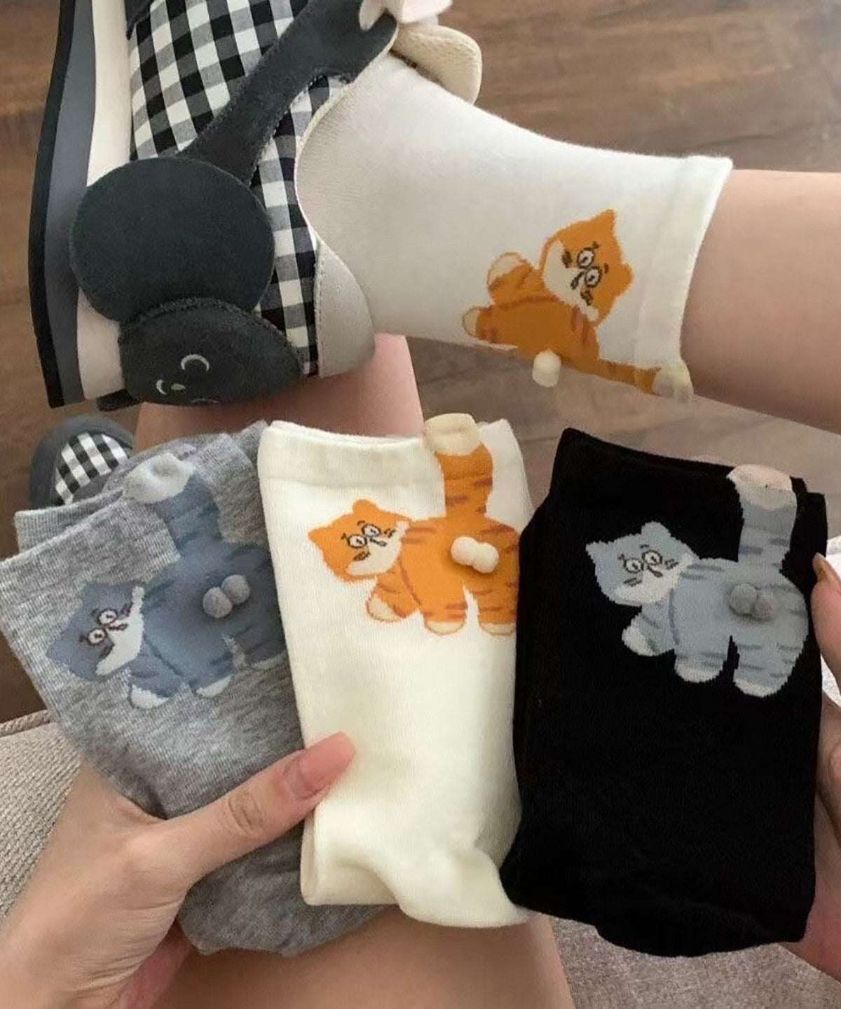 Japanese Style Cute Cat Cotton Mid Socks Breathable