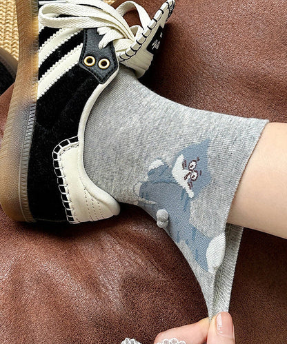 Japanese Style Cute Cat Cotton Mid Socks Breathable