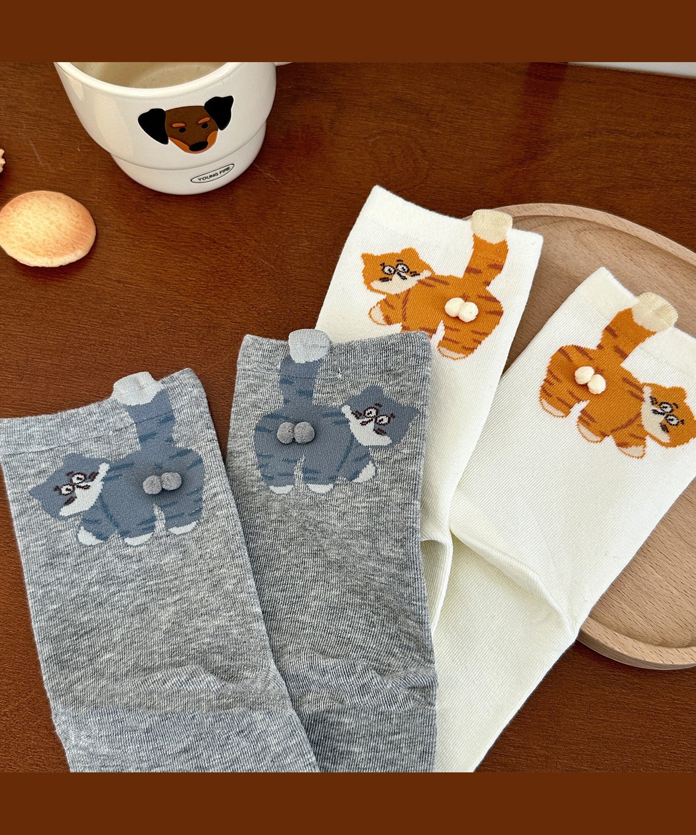 Japanese Style Cute Cat Cotton Mid Socks Breathable
