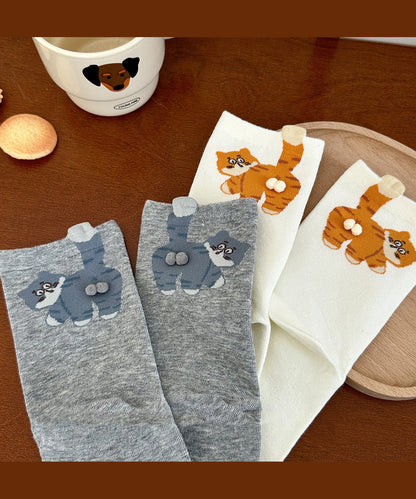 Japanese Style Cute Cat Cotton Mid Socks Breathable