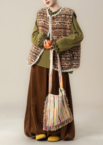 Japanisches Winteroutfit: Weste aus Kunstpelz mit Spitzenbesatz, Oberteil und Hose (3-teilig)