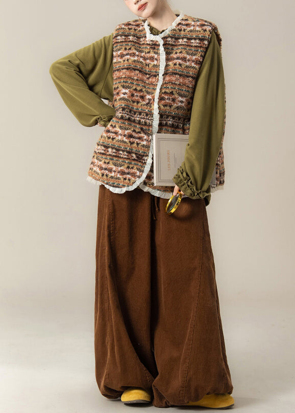 Japanisches Winteroutfit: Weste aus Kunstpelz mit Spitzenbesatz, Oberteil und Hose (3-teilig)