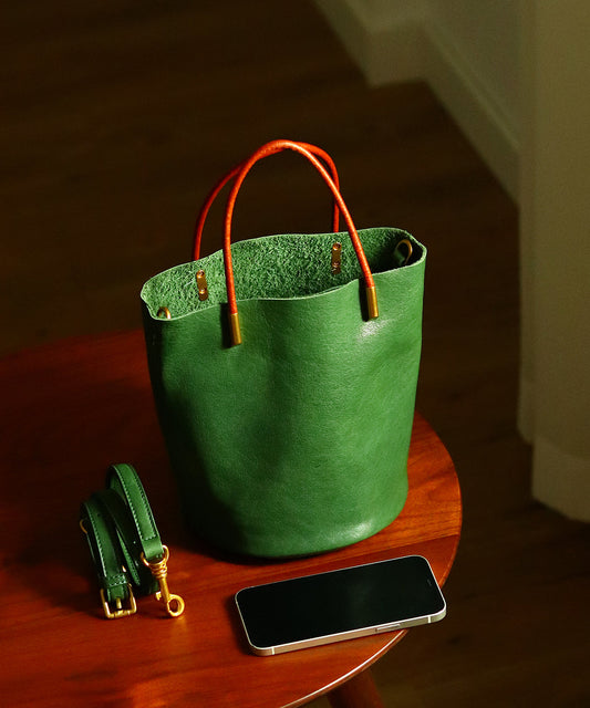 Bolso estilo cubo de piel de becerro verde estilo japonés