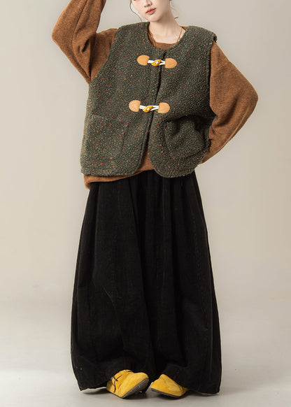 Dreiteiliges Set im japanischen Stil: Grüne Weste und Hose, Winter