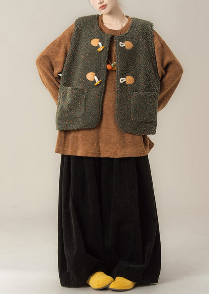 Dreiteiliges Set im japanischen Stil: Grüne Weste und Hose, Winter