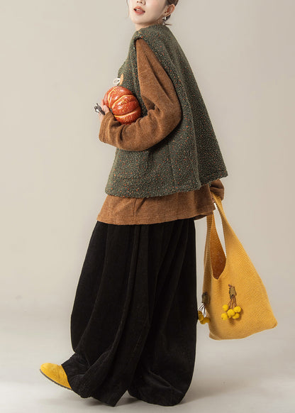 Dreiteiliges Set im japanischen Stil: Grüne Weste und Hose, Winter