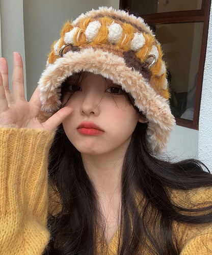 Japanese Style Khaki Thick Warm Fleece Knitted Bucket Hat