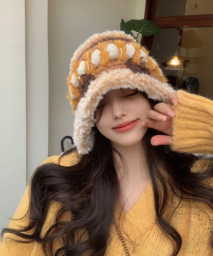 Japanese Style Khaki Thick Warm Fleece Knitted Bucket Hat