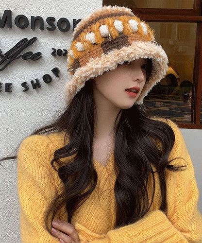 Japanese Style Khaki Thick Warm Fleece Knitted Bucket Hat