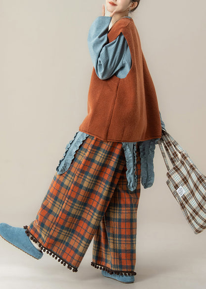 Conjunto de camiseta y pantalón de punto con cuello redondo de estilo japonés naranja y dibujos animados para primavera