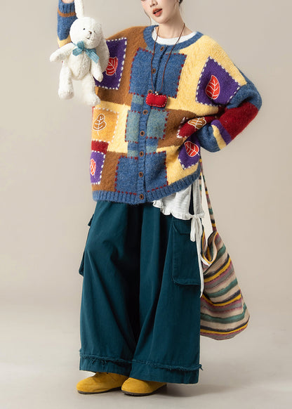 Japanischer Stil Karopullover-Mantel T-Shirt-Hosen-Set Winter