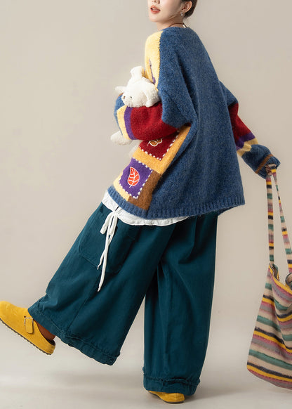 Japanischer Stil Karopullover-Mantel T-Shirt-Hosen-Set Winter