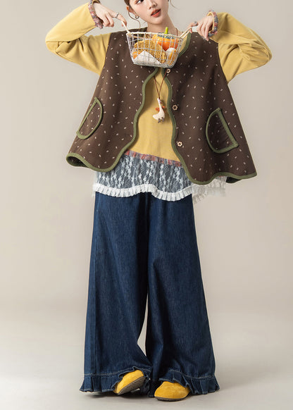 Set aus asymmetrisch bedruckter Weste und T-Shirt-Hose im japanischen Stil für den Herbst