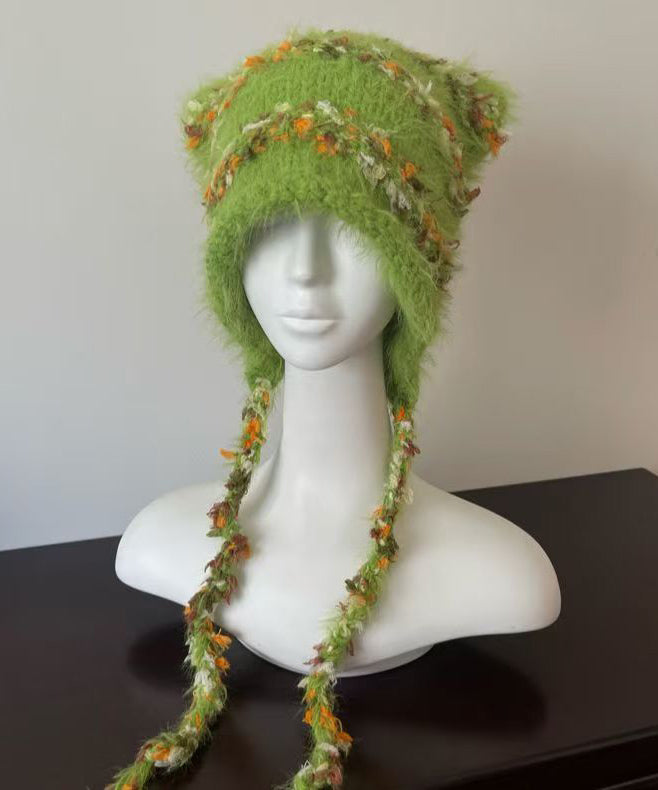 Gorro de punto rojo, bonito y cálido, con protección para las orejas, estilo japonés