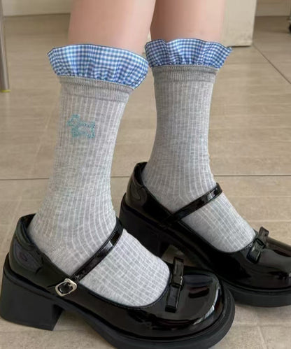 Calcetines de estilo japonés con volantes y patchwork de dibujos animados