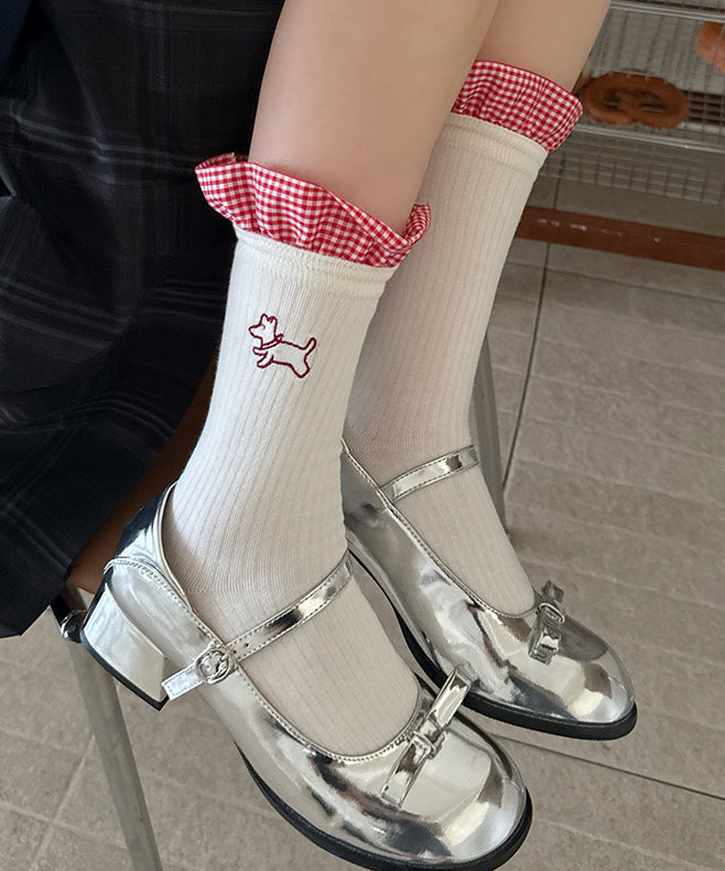 Calcetines de estilo japonés con volantes y patchwork de dibujos animados