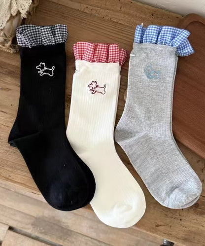 Calcetines de estilo japonés con volantes y patchwork de dibujos animados