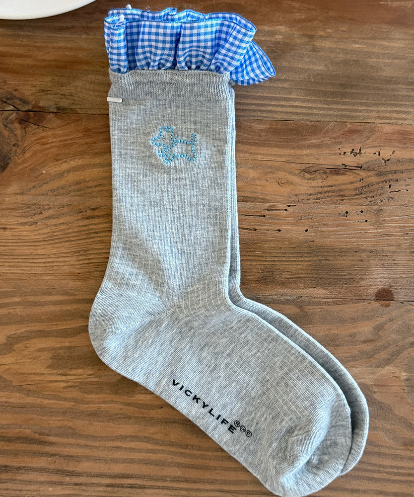 Calcetines de estilo japonés con volantes y patchwork de dibujos animados