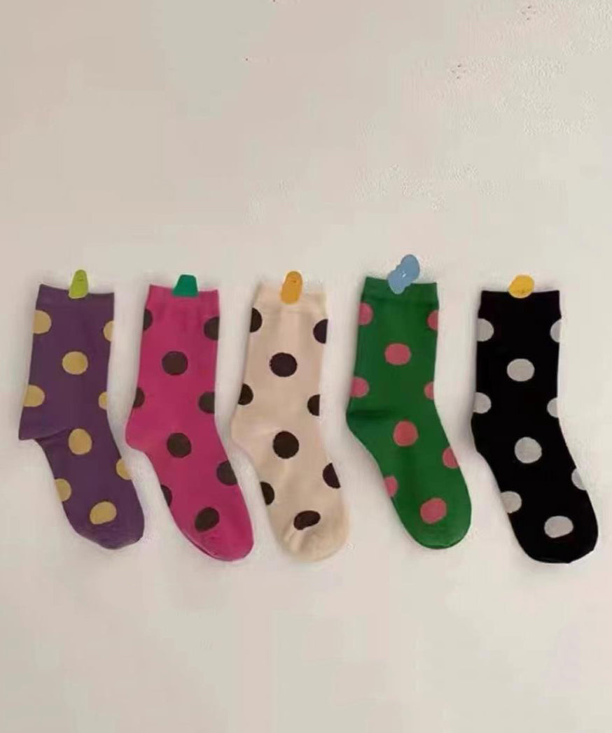 Calcetines deportivos versátiles de jacquard con lunares dulces de estilo japonés
