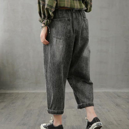 Jeans children's loose plus size  straight nine-point casual pants - SooLinen