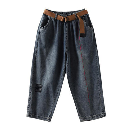 Jeans children's loose plus size  straight nine-point casual pants - SooLinen