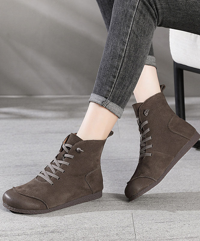 Khakifarbene Stiefel mit Kunstspleißen aus Rindsleder, bequeme Stiefel mit Kreuzriemen