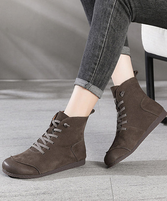 Khakifarbene Stiefel mit Kunstspleißen aus Rindsleder, bequeme Stiefel mit Kreuzriemen