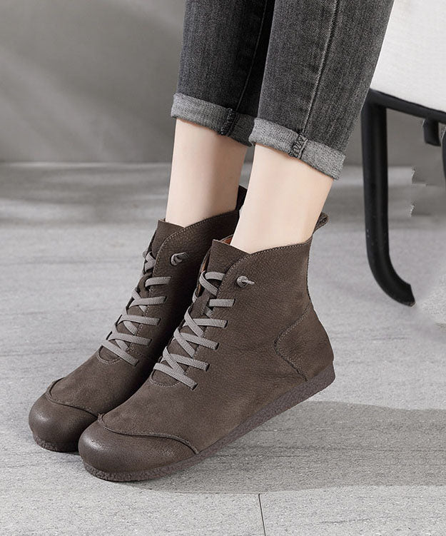 Khakifarbene Stiefel mit Kunstspleißen aus Rindsleder, bequeme Stiefel mit Kreuzriemen