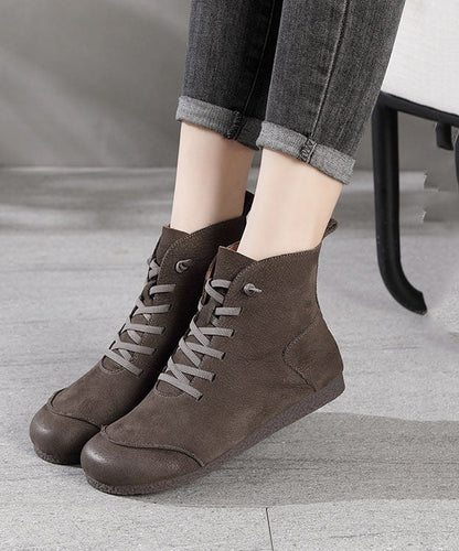 Khakifarbene Stiefel mit Kunstspleißen aus Rindsleder, bequeme Stiefel mit Kreuzriemen